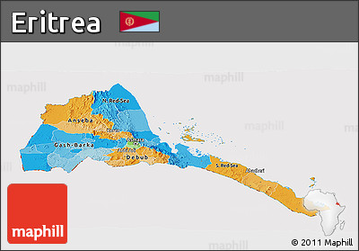 Political Panoramic Map of Eritrea, cropped outside
