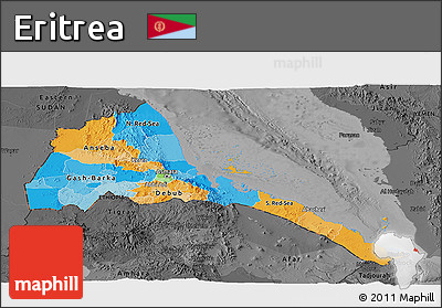 Political Panoramic Map of Eritrea, darken, desaturated