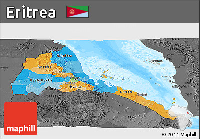 Political Panoramic Map of Eritrea, darken, desaturated, land only