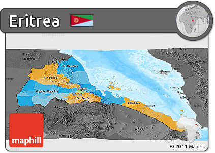 Political Panoramic Map of Eritrea, darken, desaturated, land only