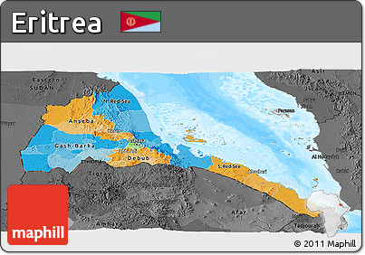 Political Panoramic Map of Eritrea, darken, desaturated, land only