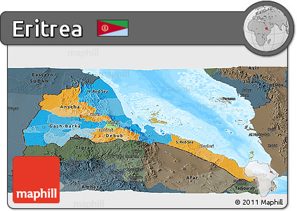 Political Panoramic Map of Eritrea, darken, semi-desaturated, land only