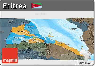 Political Panoramic Map of Eritrea, darken, semi-desaturated, land only