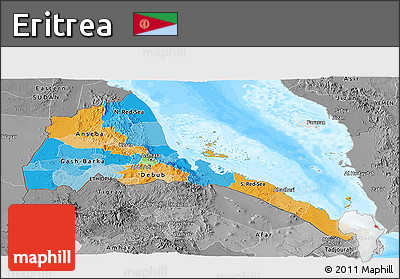 Political Panoramic Map of Eritrea, desaturated, land only