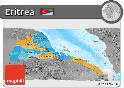 Political Panoramic Map of Eritrea, desaturated, land only