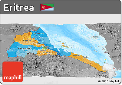 Political Panoramic Map of Eritrea, desaturated, land only
