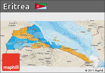 Political Panoramic Map of Eritrea, shaded relief outside, bathymetry sea