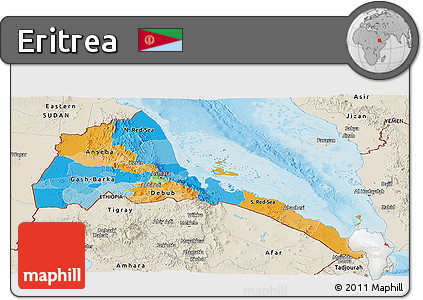 Political Panoramic Map of Eritrea, shaded relief outside