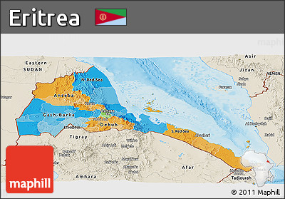 Political Panoramic Map of Eritrea, shaded relief outside