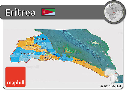 Political Panoramic Map of Eritrea, single color outside, satellite sea
