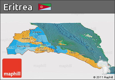 Political Panoramic Map of Eritrea, single color outside, satellite sea