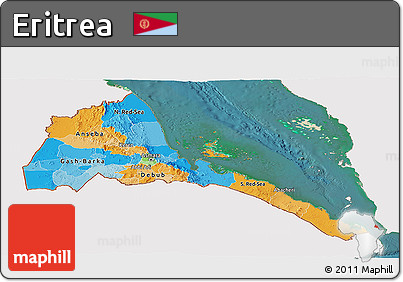 Political Panoramic Map of Eritrea, single color outside, satellite sea