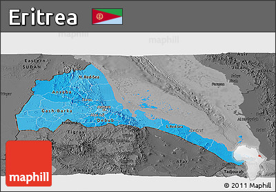 Political Shades Panoramic Map of Eritrea, darken, desaturated