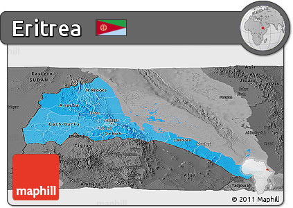Political Shades Panoramic Map of Eritrea, darken, desaturated