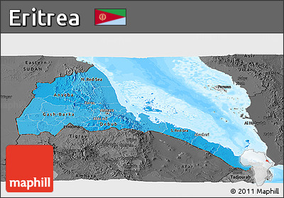 Political Shades Panoramic Map of Eritrea, darken, desaturated, land only