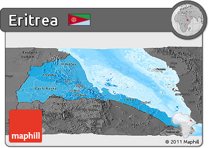Political Shades Panoramic Map of Eritrea, darken, desaturated, land only