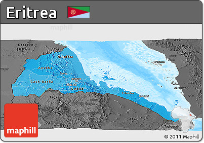 Political Shades Panoramic Map of Eritrea, darken, desaturated, land only