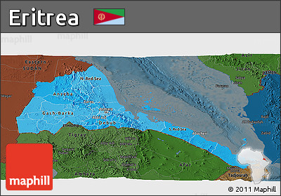 Political Shades Panoramic Map of Eritrea, darken