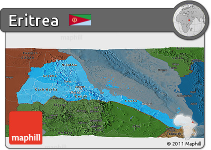 Political Shades Panoramic Map of Eritrea, darken