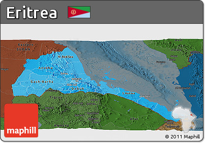 Political Shades Panoramic Map of Eritrea, darken