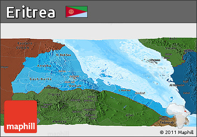 Political Shades Panoramic Map of Eritrea, darken, land only