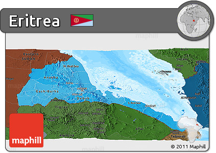 Political Shades Panoramic Map of Eritrea, darken, land only