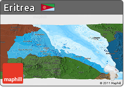 Political Shades Panoramic Map of Eritrea, darken, land only