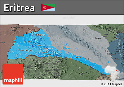 Political Shades Panoramic Map of Eritrea, darken, semi-desaturated