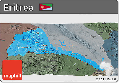 Political Shades Panoramic Map of Eritrea, darken, semi-desaturated