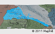 Political Shades Panoramic Map of Eritrea, darken, semi-desaturated