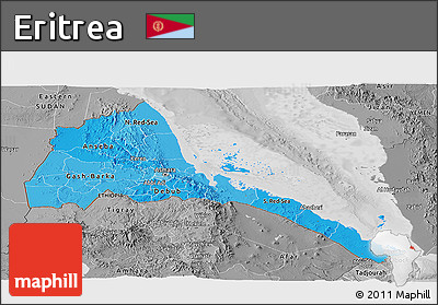 Political Shades Panoramic Map of Eritrea, desaturated