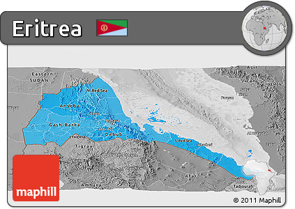 Political Shades Panoramic Map of Eritrea, desaturated