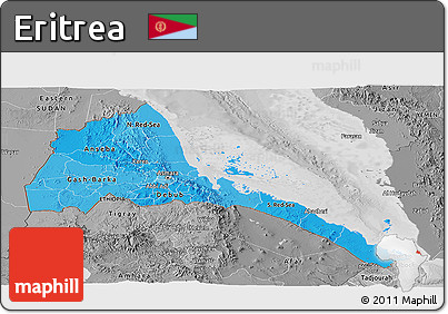 Political Shades Panoramic Map of Eritrea, desaturated