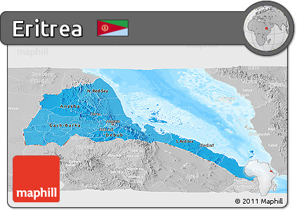 Political Shades Panoramic Map of Eritrea, lighten, desaturated, land only