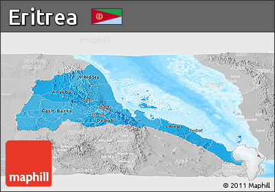 Political Shades Panoramic Map of Eritrea, lighten, desaturated, land only