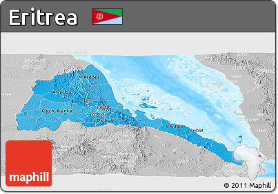 Political Shades Panoramic Map of Eritrea, lighten, desaturated, land only