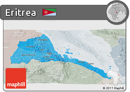 Political Shades Panoramic Map of Eritrea, lighten, semi-desaturated