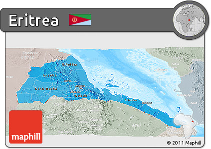 Political Shades Panoramic Map of Eritrea, lighten, semi-desaturated, land only