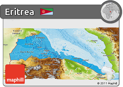 Political Shades Panoramic Map of Eritrea, physical outside