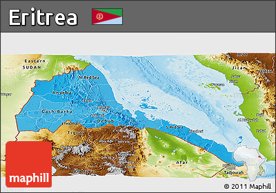 Political Shades Panoramic Map of Eritrea, physical outside