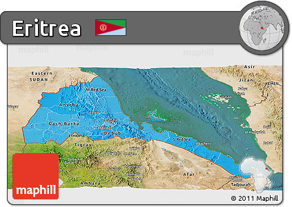 Political Shades Panoramic Map of Eritrea, satellite outside