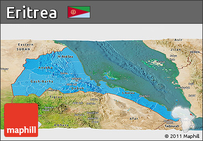 Political Shades Panoramic Map of Eritrea, satellite outside