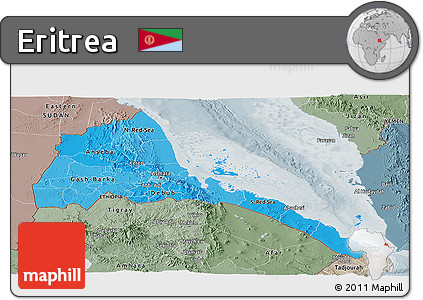 Political Shades Panoramic Map of Eritrea, semi-desaturated