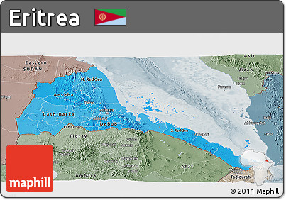 Political Shades Panoramic Map of Eritrea, semi-desaturated