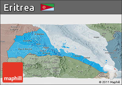 Political Shades Panoramic Map of Eritrea, semi-desaturated