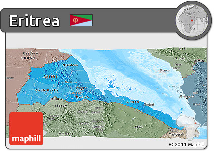 Political Shades Panoramic Map of Eritrea, semi-desaturated, land only