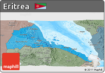 Political Shades Panoramic Map of Eritrea, semi-desaturated, land only
