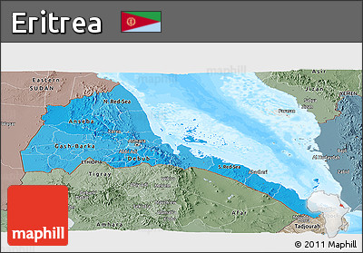Political Shades Panoramic Map of Eritrea, semi-desaturated, land only