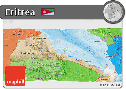 Satellite Panoramic Map of Eritrea, political shades outside