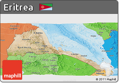 Satellite Panoramic Map of Eritrea, political shades outside